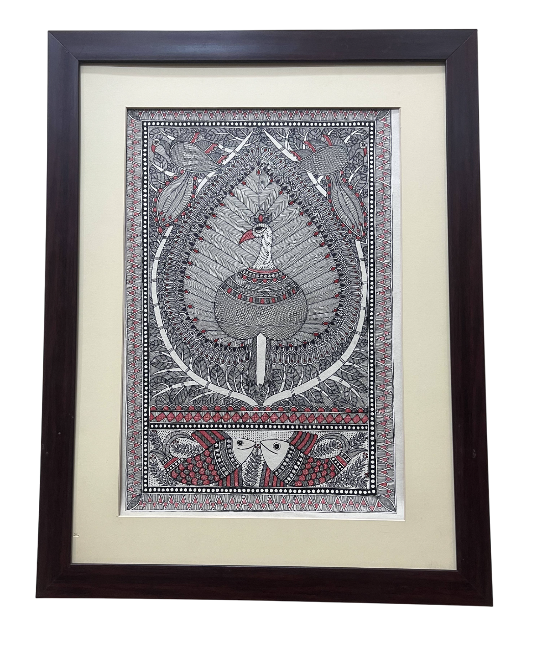 Handpainted Madhubani Painting on Handmade Paper - Peacock